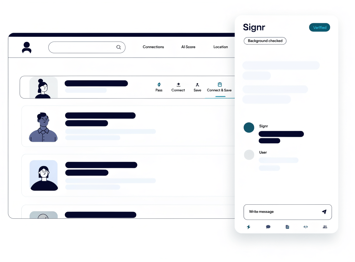 Signr extension overlay with review actions beside professional search results