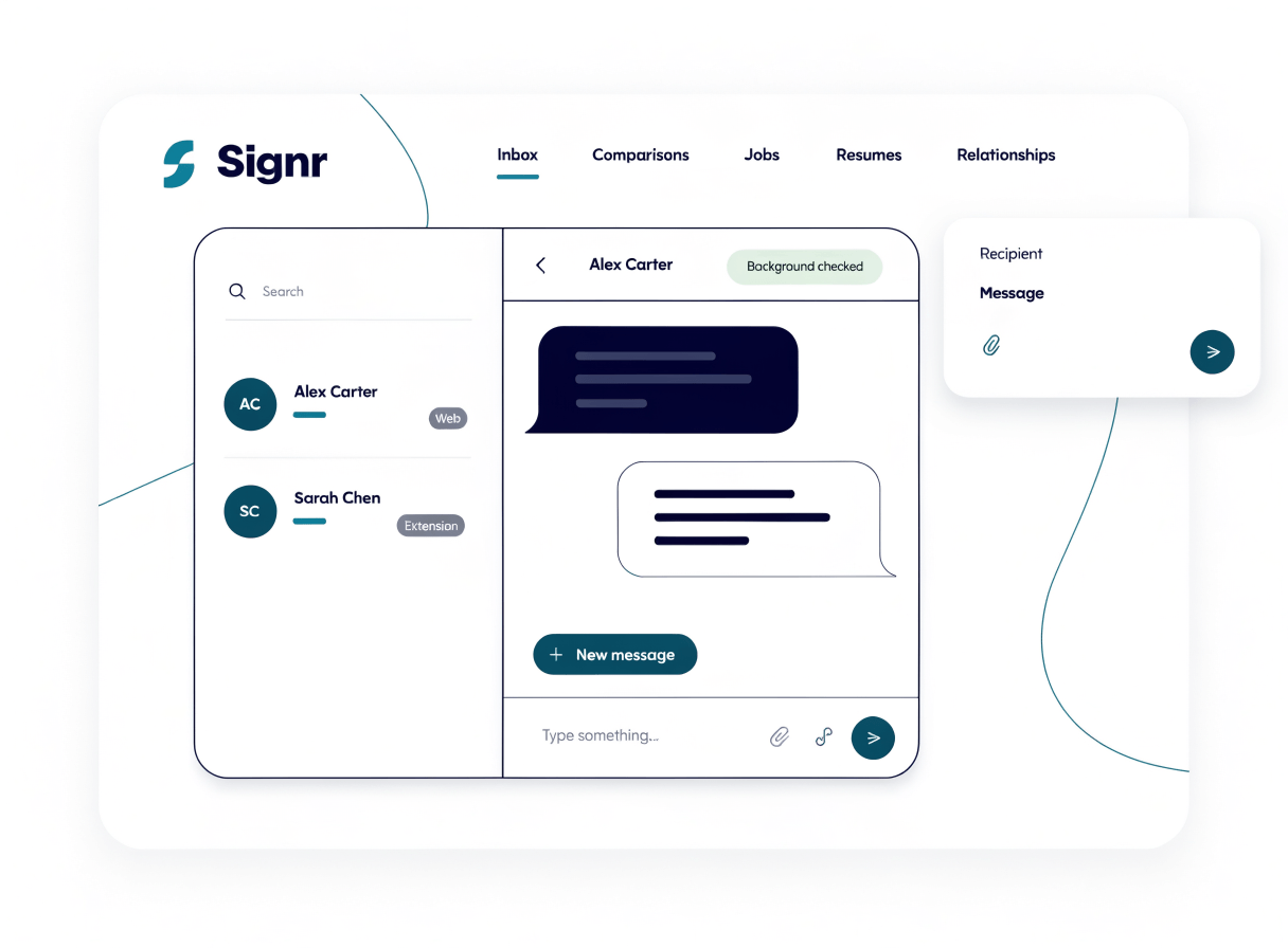 Signr inbox showing conversations from web and browser extension in one place