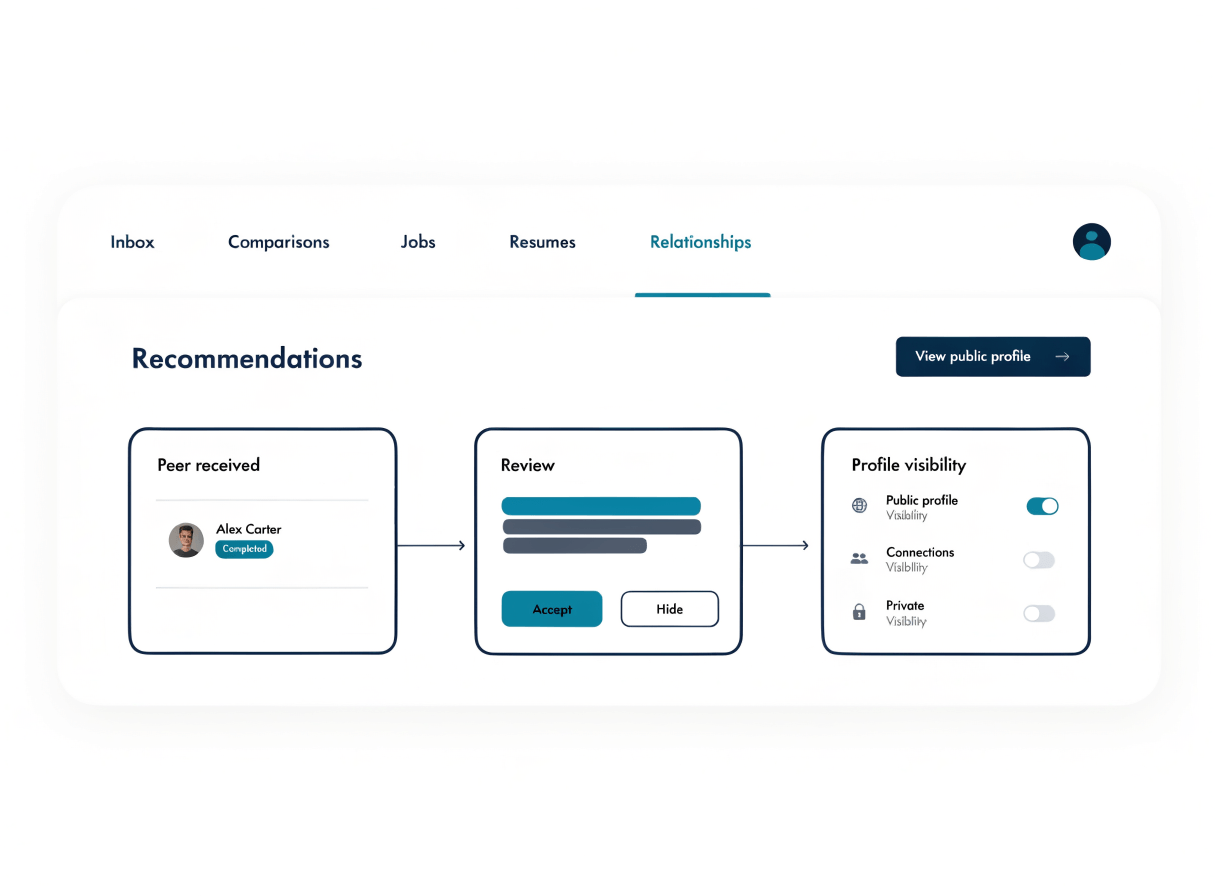 Signr recommendation workflow showing profile visibility controls
