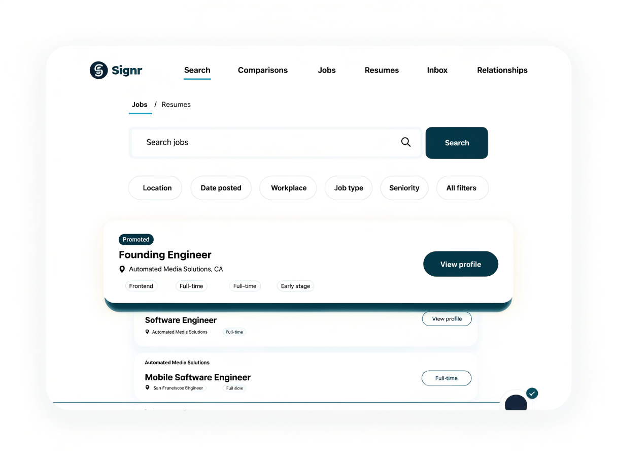 Promoted job listing shown at the top of Signr public search results