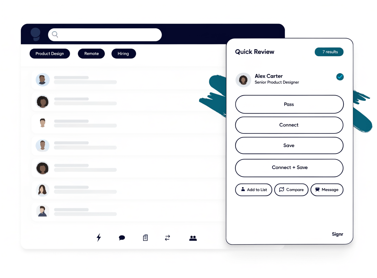Signr Quick Review controls on a professional search results page.