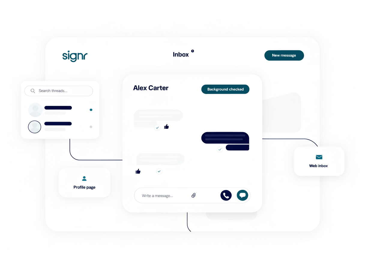 Signr web inbox showing active conversations organized in one shared thread.